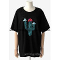 Lazer Custom Cutton Beading Moda Verão Rodada Neck Girl T-Shirt